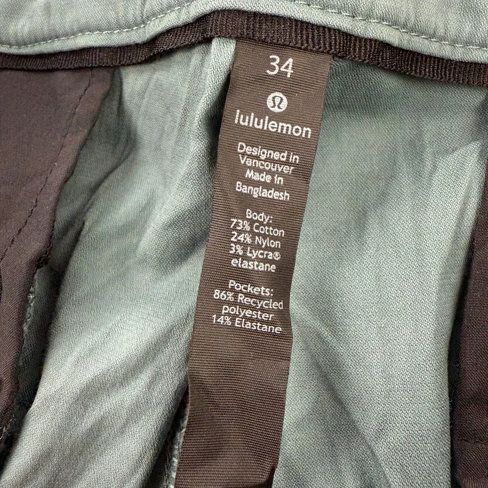 Lululemon Mystic Green Cotton Commission Pants Wind Resistant Reflective 34x30 - Picture 4 of 6